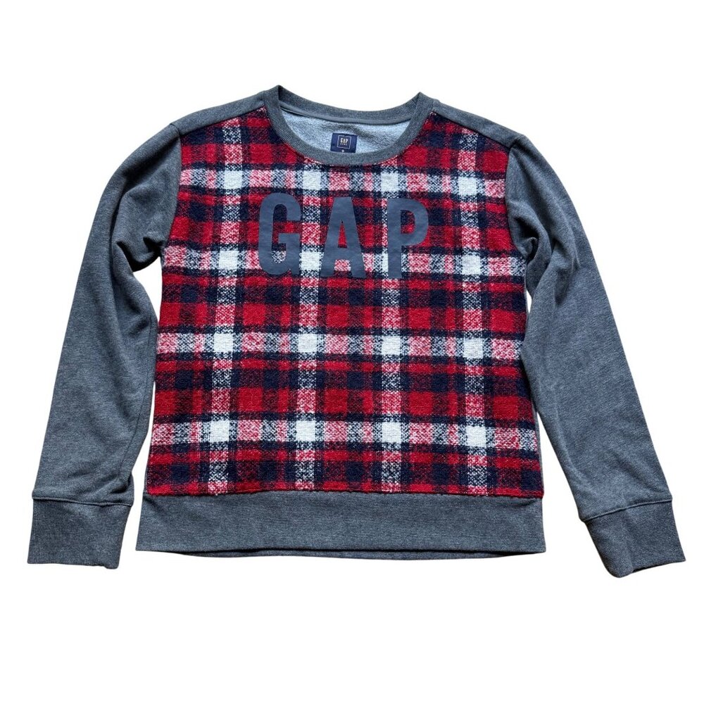 Gap Kids X Pendleton Youth Size L Red Gray Plaid Wool Blend Crewneck Sweatshirt